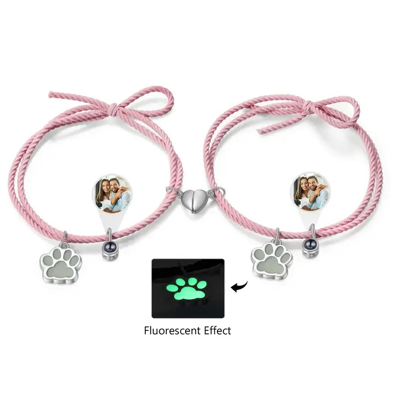 Matching Bracelets | Couple Bracelets | Photo Projection Bracelets | Heart Magnetic Bracelets | 2 Pieces