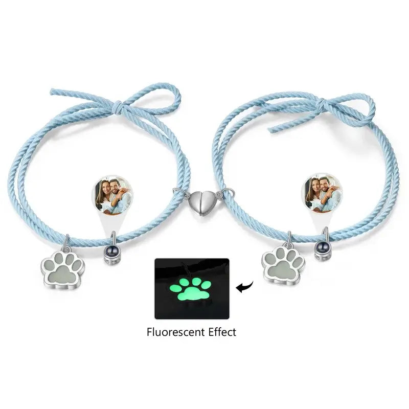 Matching Bracelets | Couple Bracelets | Photo Projection Bracelets | Heart Magnetic Bracelets | 2 Pieces