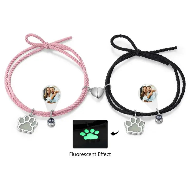 Matching Bracelets | Couple Bracelets | Photo Projection Bracelets | Heart Magnetic Bracelets | 2 Pieces