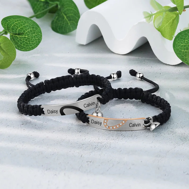 Heart Matching Bracelets for Couples Magnetic Couple Name