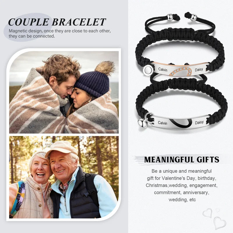 Matching Bracelets for Couples | Heart Couple Bracelets | Magnetic Couple Name Bracelets