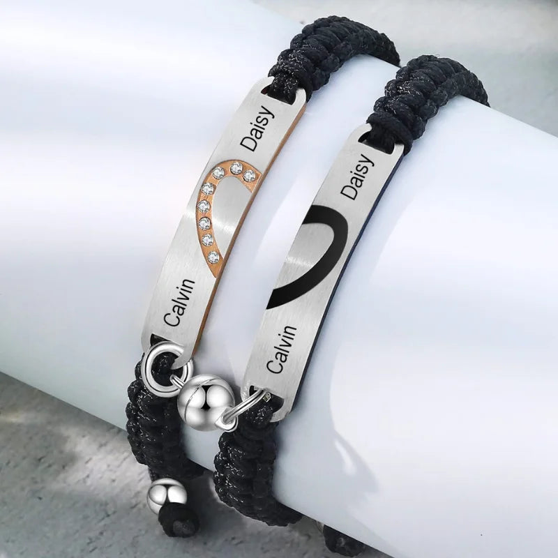 Matching Bracelets for Couples Heart Couple Bracelets Magnetic Couple Name Bracelets 2 Pieces