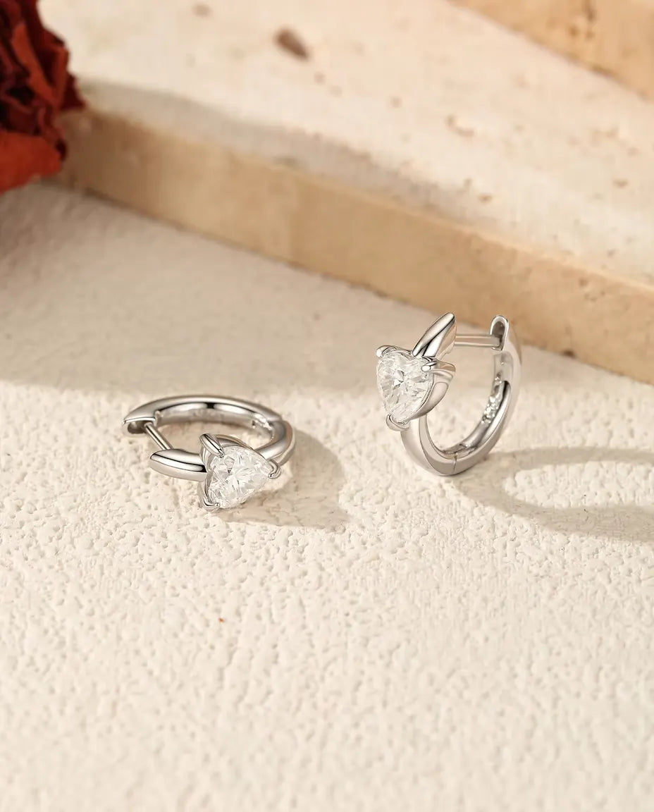 Heart moissanite huggie earrings in 925 sterling silver