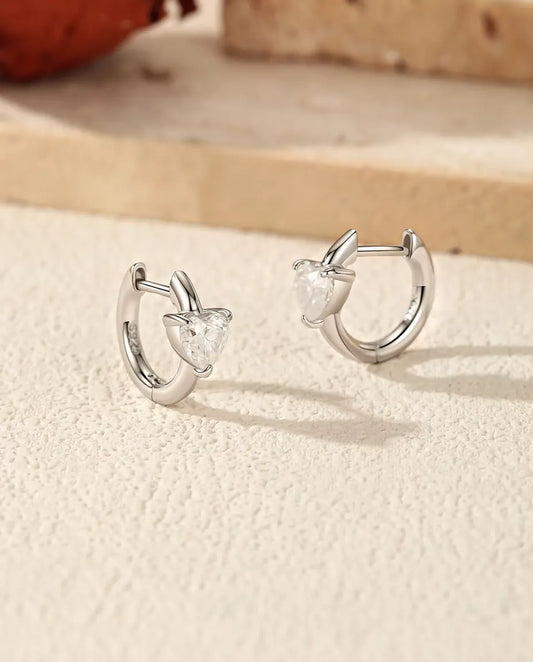 Heart moissanite huggie earrings in 925 sterling silver