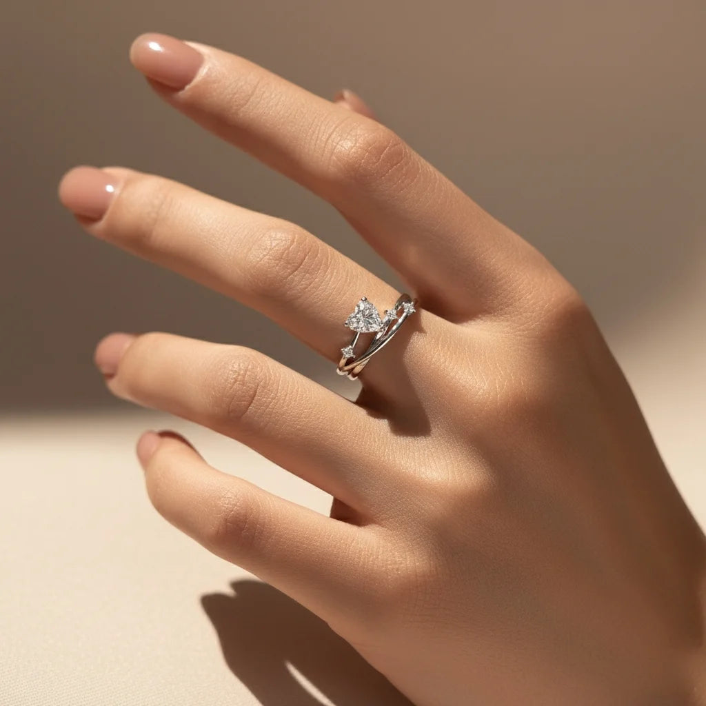 Heart Moissanite Ring | 925 Sterling Silver Multi-Layer Wedding Ring for Women