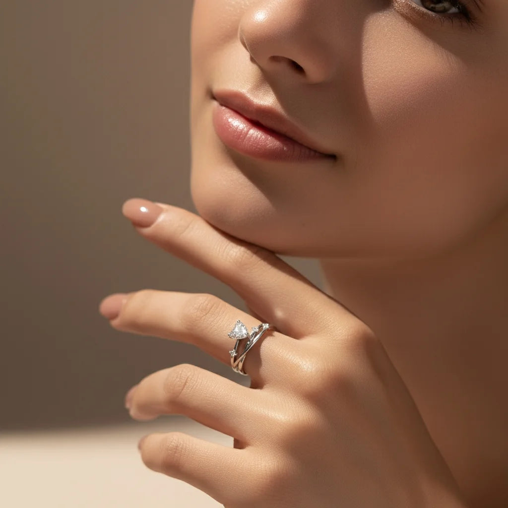Heart Moissanite Ring | 925 Sterling Silver Multi-Layer Wedding Ring for Women
