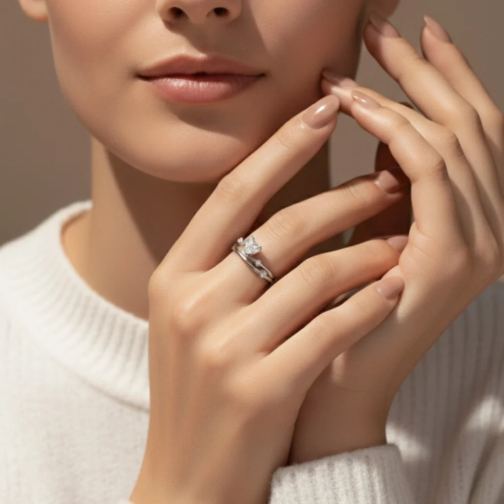 Heart Moissanite Ring | 925 Sterling Silver Multi-Layer Wedding Ring for Women