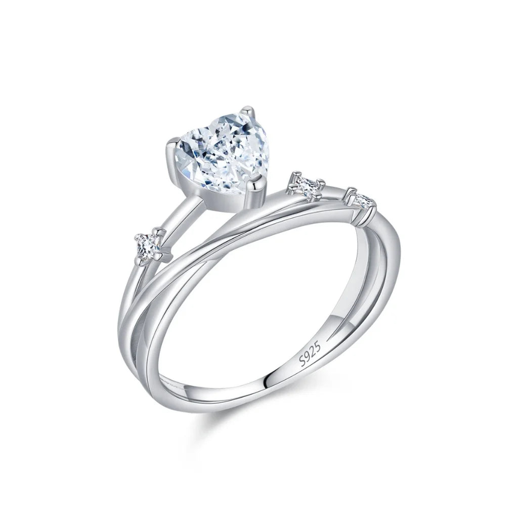 Heart Moissanite Ring | 925 Sterling Silver Multi-Layer Wedding Ring for Women