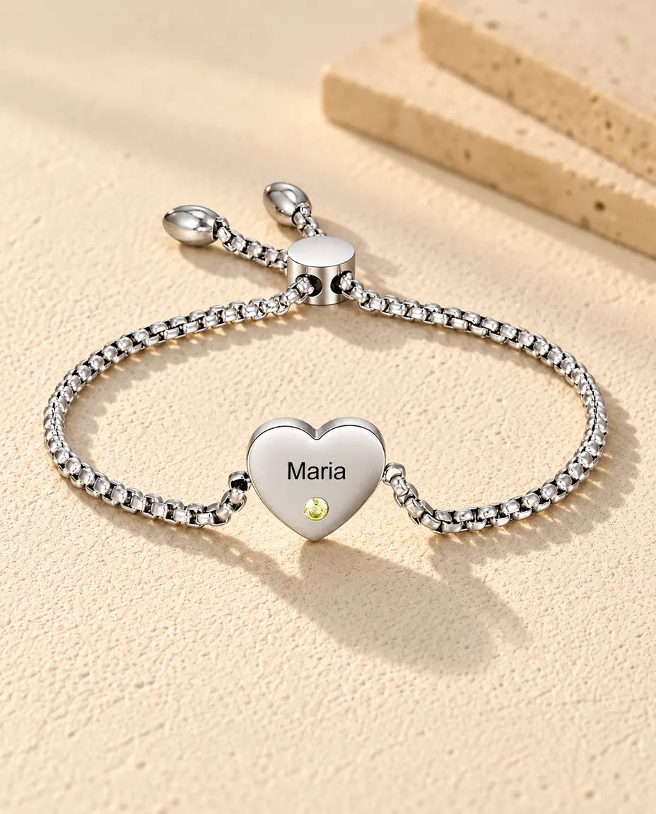 Personalised Heart Birthstone Bracelet - front view