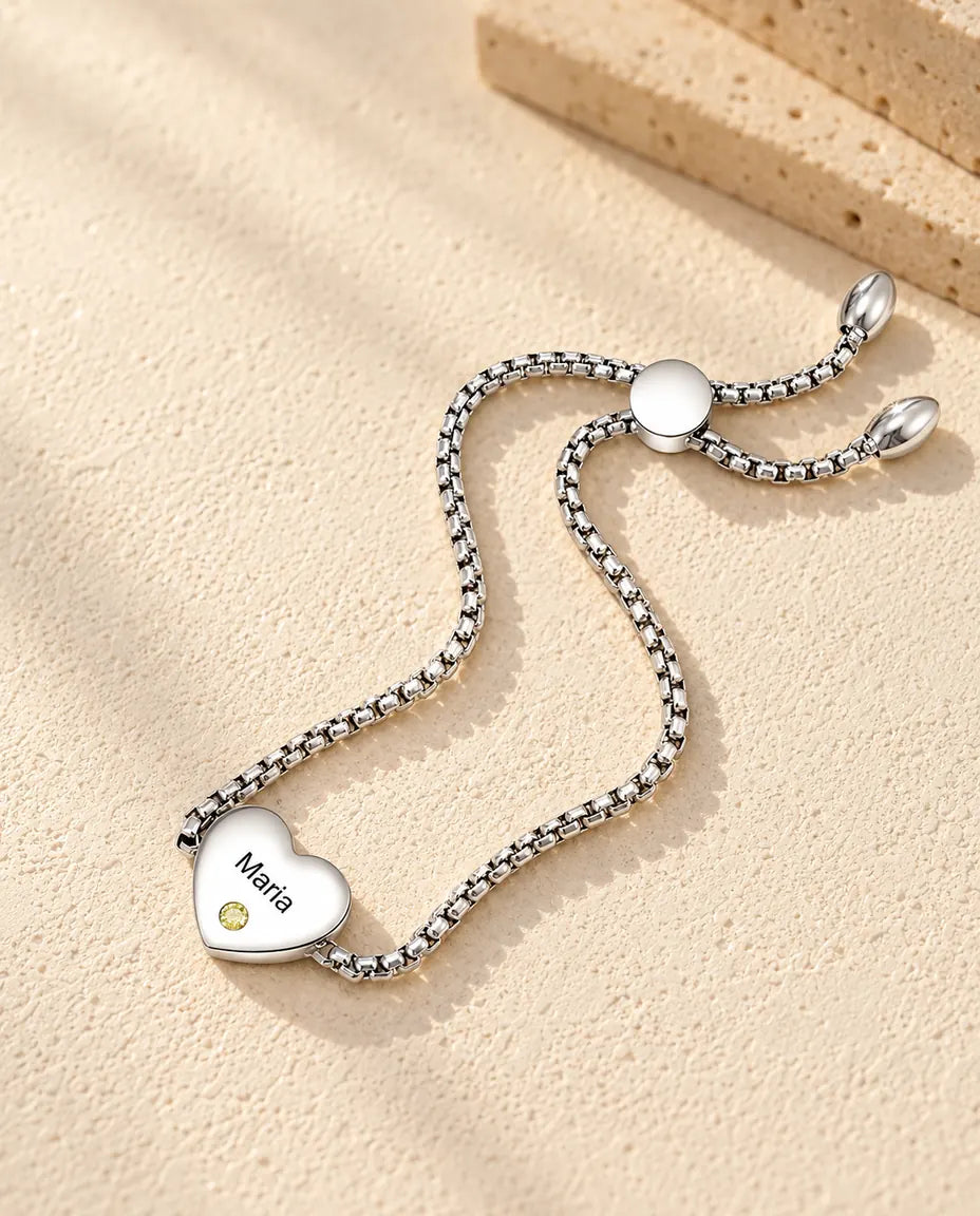 Personalised Heart Birthstone Bracelet - three-quarter view