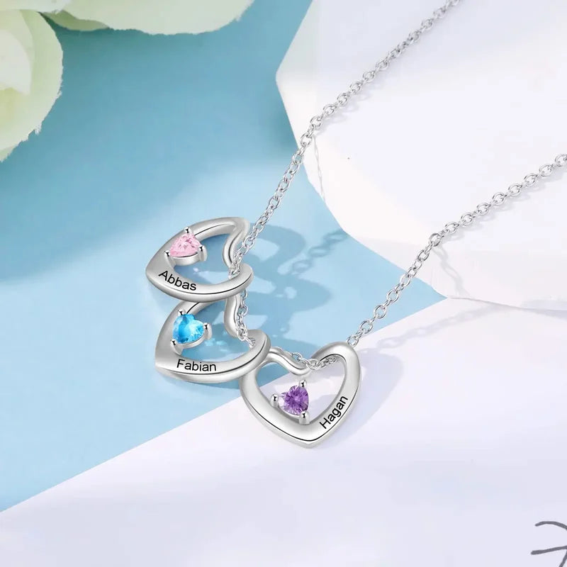 Heart Pendant Personalised Birthstone Necklace with Engraved Name