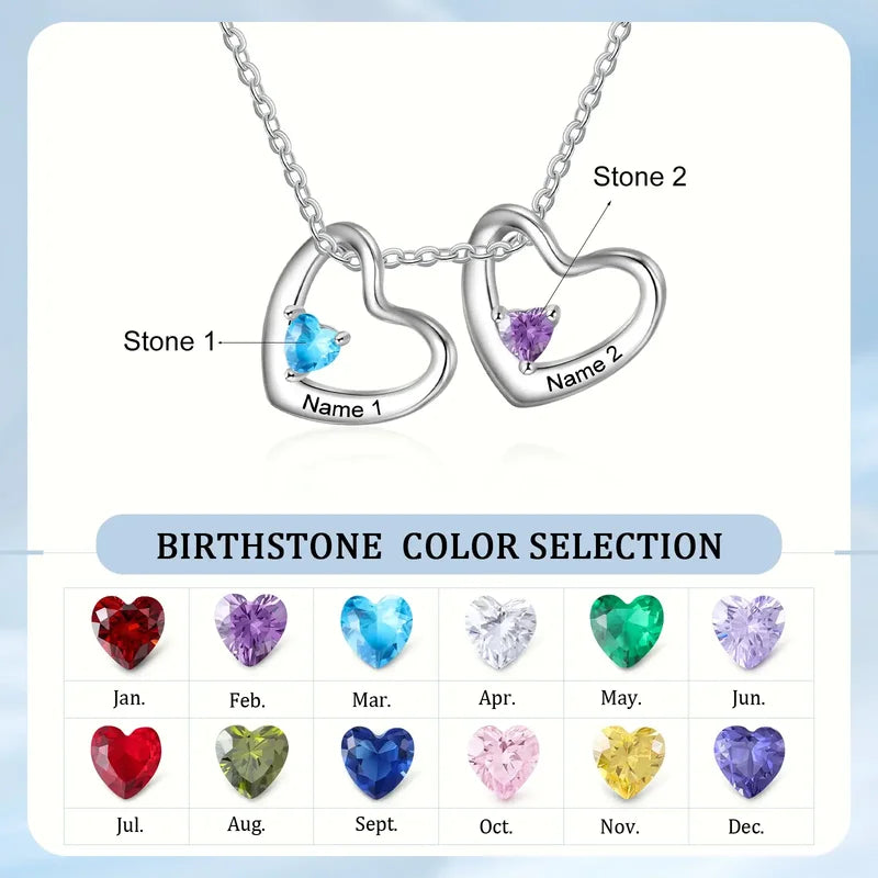 Heart Pendant Personalised Birthstone Necklace with Engraved Name