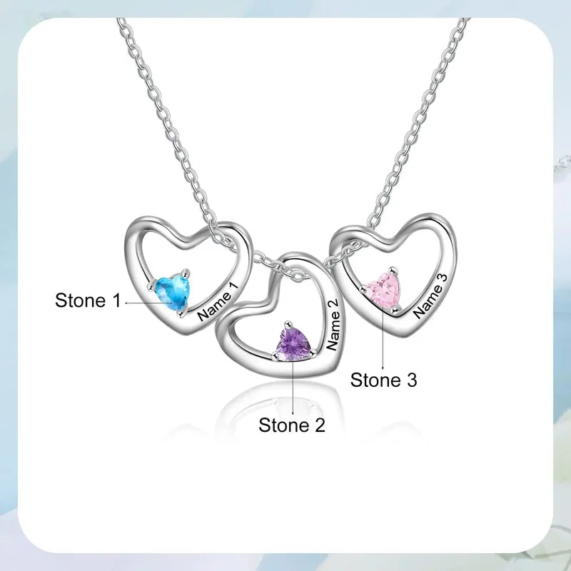 Heart Pendant Personalised Birthstone Necklace with Engraved Name