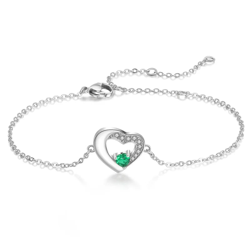 Heart Personalised Engraved Birthstone Bracelet Sterling Silver