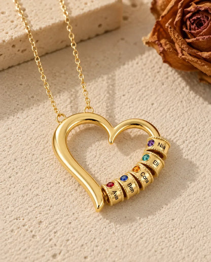 Open Heart Mother's Birthstone Necklace - in gold finish