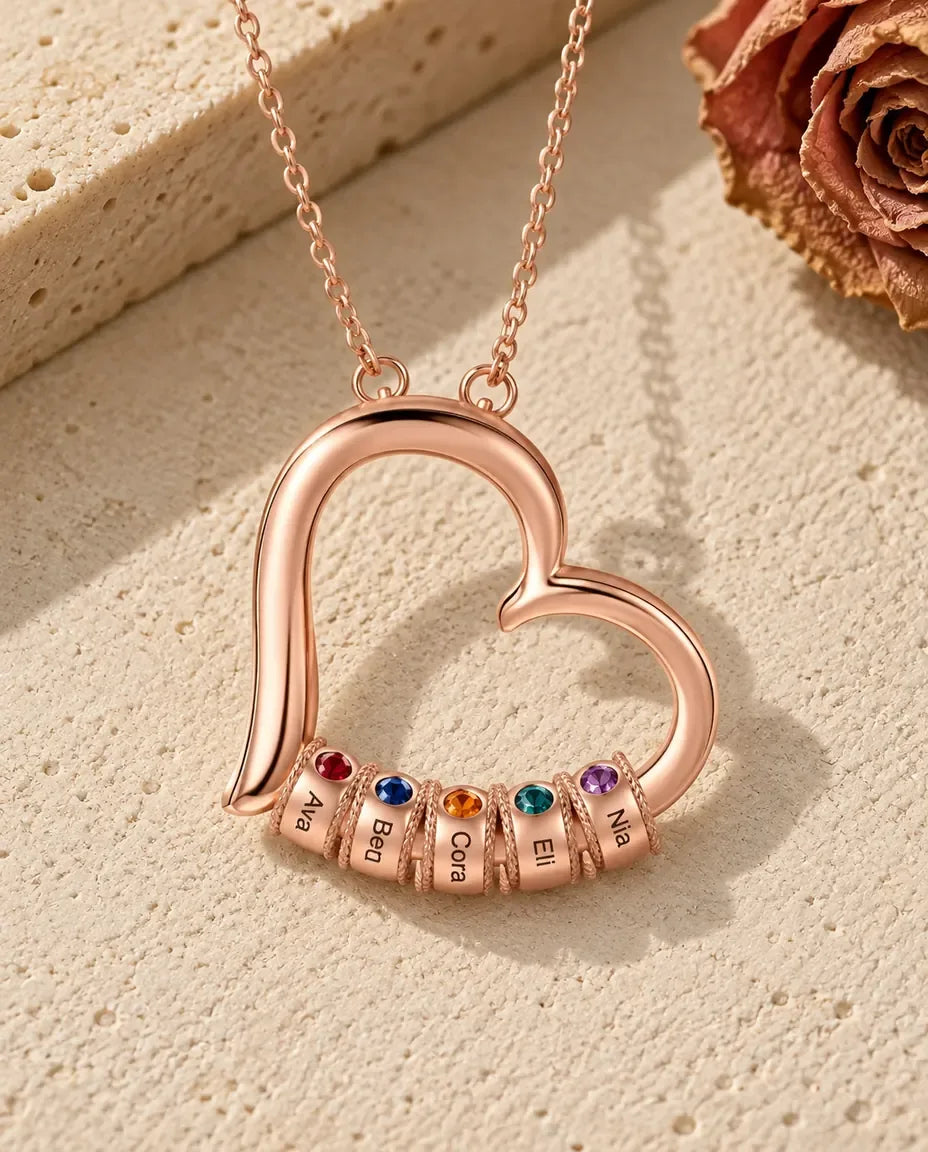 Open Heart Mother's Birthstone Necklace - in rose gold finish