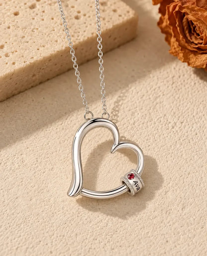 Open Heart Mother's Birthstone Necklace - version with 1 name and birthstone