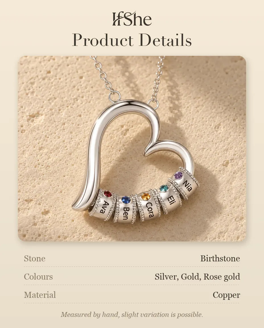Open Heart Mother's Birthstone Necklace - size and material details