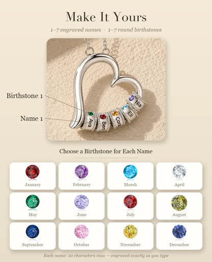 Open Heart Mother's Birthstone Necklace - personalisation guide: names and birthstones