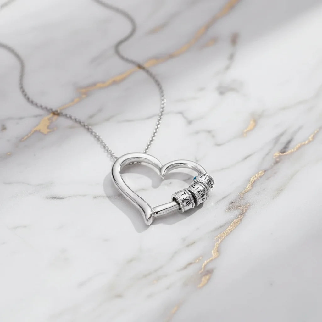 Personalised Open Heart Mother's Necklace with Custom Name and Birthstone Beads
