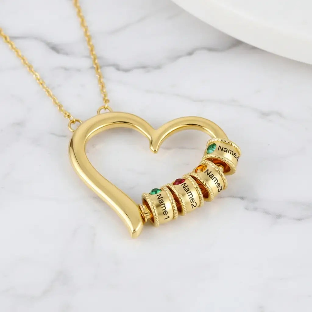 Personalised Open Heart Mother's Necklace with Custom Name and Birthstone Beads