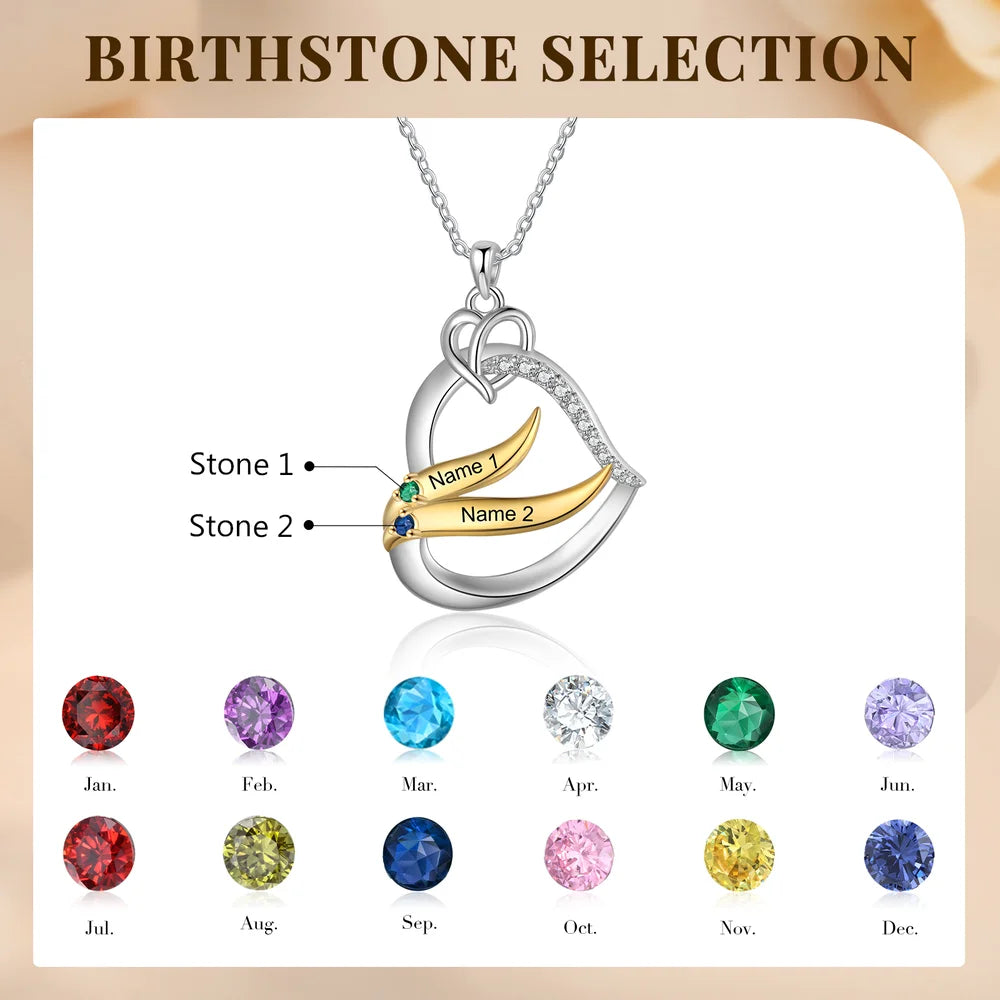 Personalised Necklace with 2-5 Birthstones, Name Engraved Necklace for Mum, Personalised Heart Necklace
