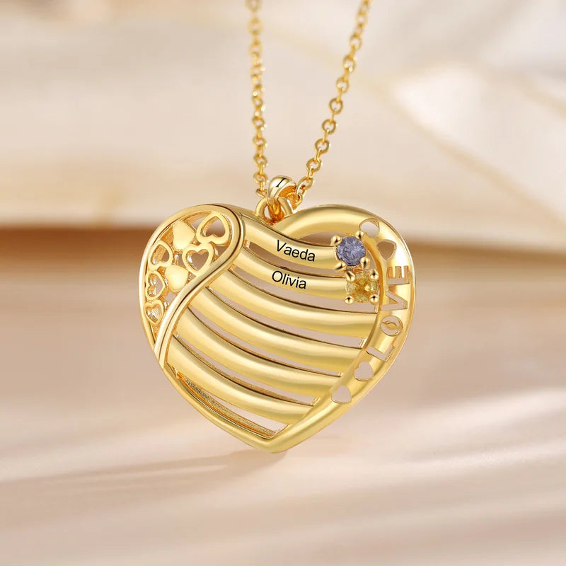 Heart Personalised Necklace for Mum | Birthstone Necklace for Mum | Engraved Name Necklace Yellow Gold