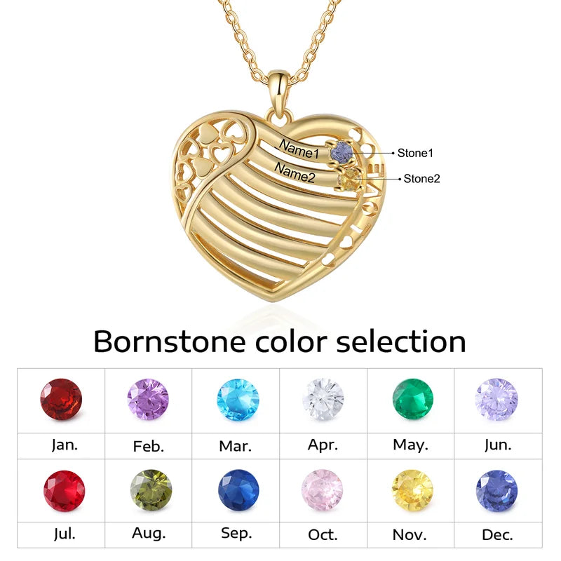 Heart Personalised Necklace for Mum | Birthstone Necklace for Mum | Engraved Name Necklace Yellow Gold