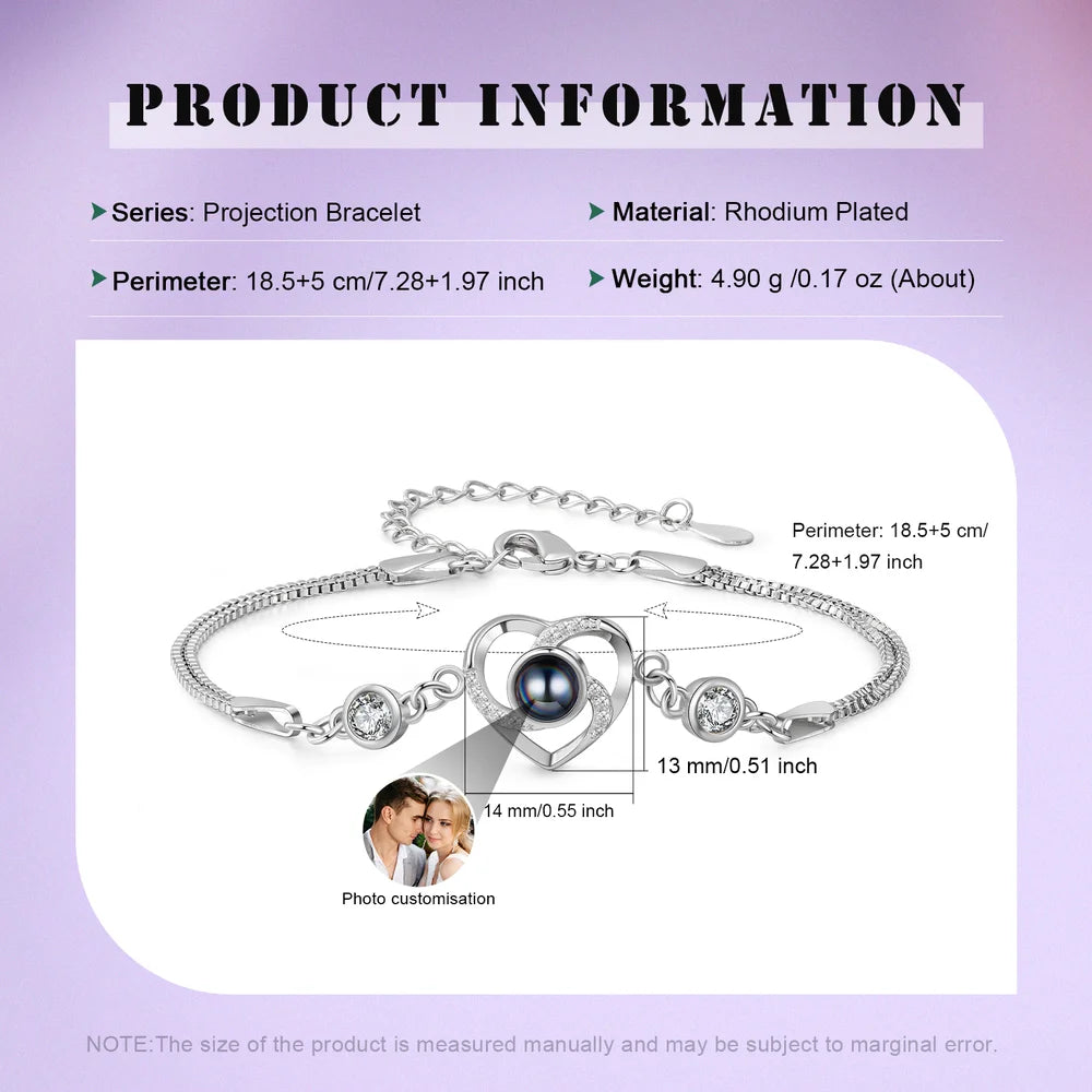 Heart Photo Bracelet with Picture Inside, Heart Photo Projection Bracelet, Memory Photo Bracelet