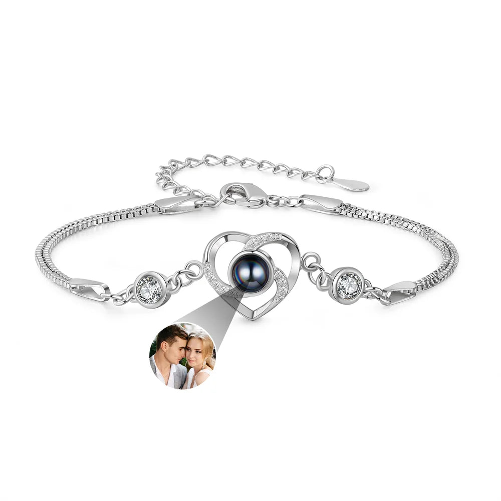 Heart Photo Bracelet with Picture Inside, Heart Photo Projection Bracelet, Memory Photo Bracelet