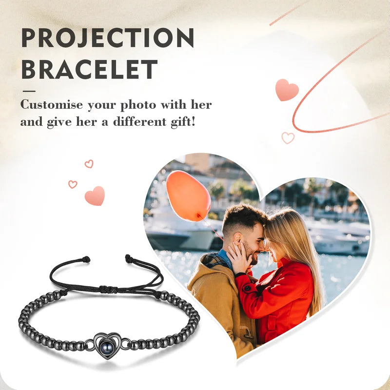 Photo Bracelet with Picture Inside | Heart Personalised Projection Bracelet | 4 Colours