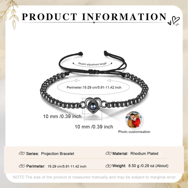 Photo Bracelet with Picture Inside | Heart Personalised Projection Bracelet | 4 Colours