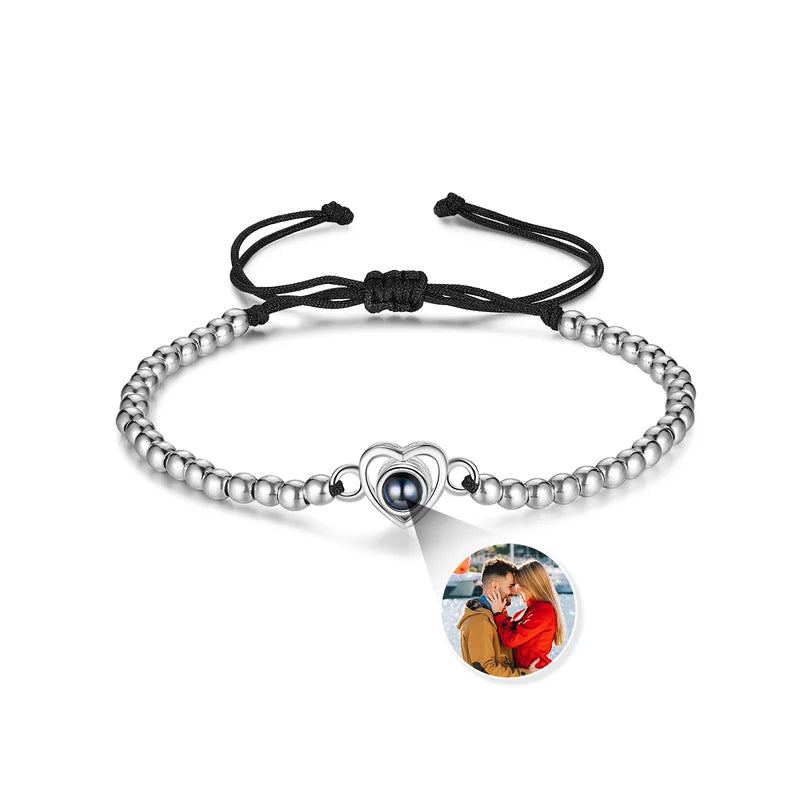 Photo Bracelet with Picture Inside | Heart Personalised Projection Bracelet | 4 Colours