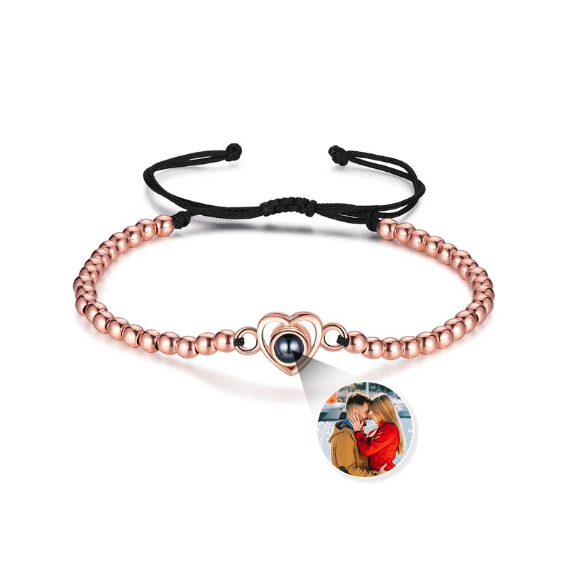 Photo Bracelet with Picture Inside | Heart Personalised Projection Bracelet | 4 Colours