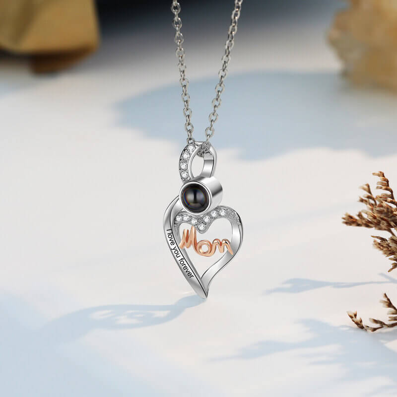 Personalised Engraved Heart Photo Projection Mom Necklace