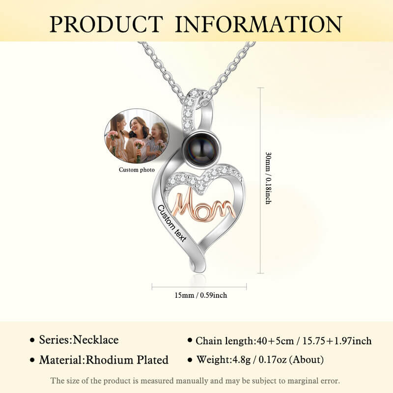 Personalised Engraved Heart Photo Projection Mom Necklace