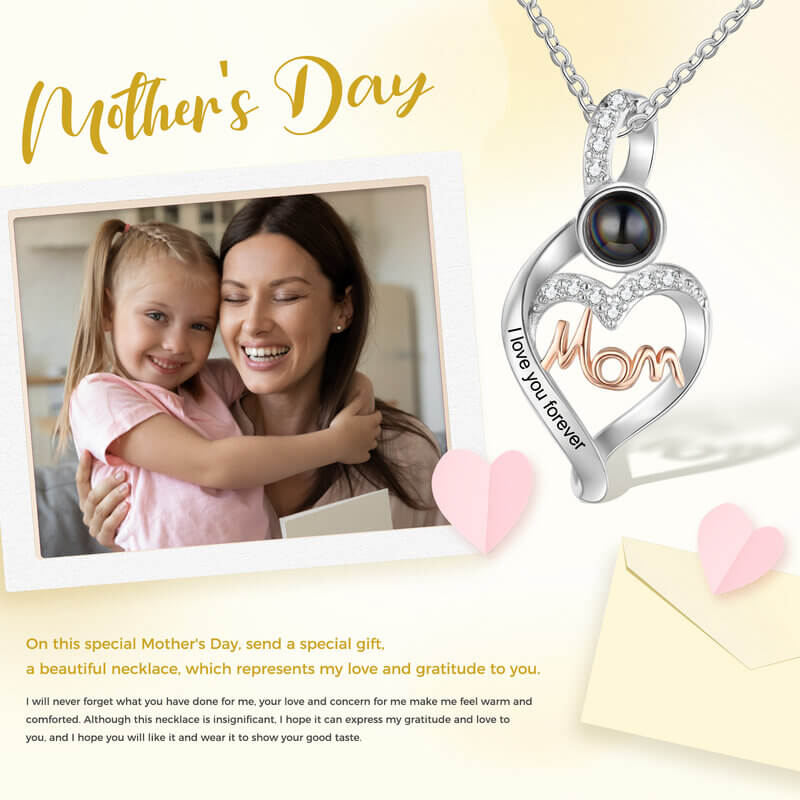 Personalised Engraved Heart Photo Projection Mom Necklace