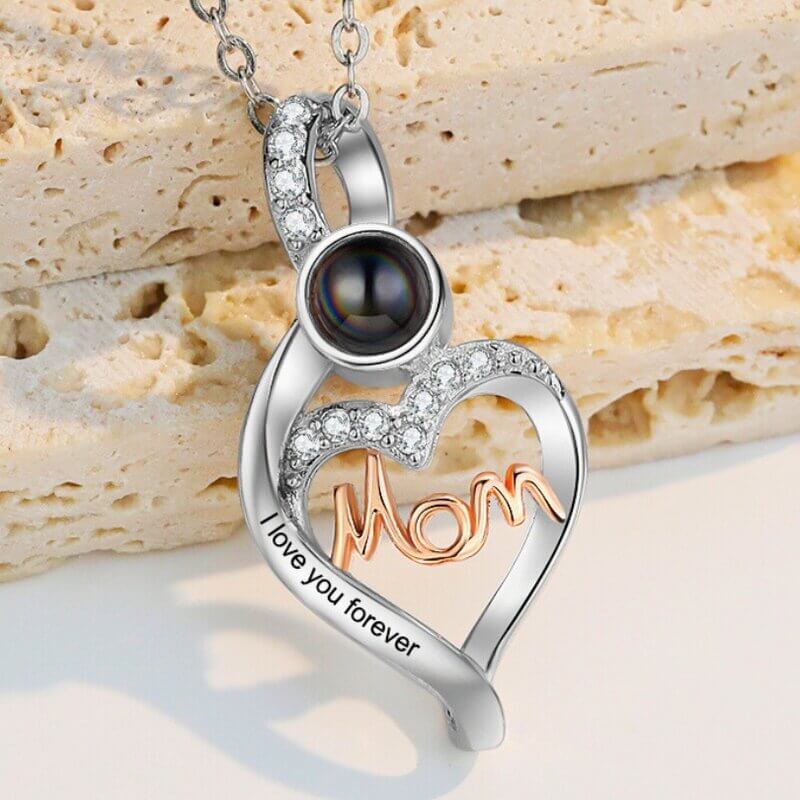 Personalised Engraved Heart Photo Projection Mom Necklace