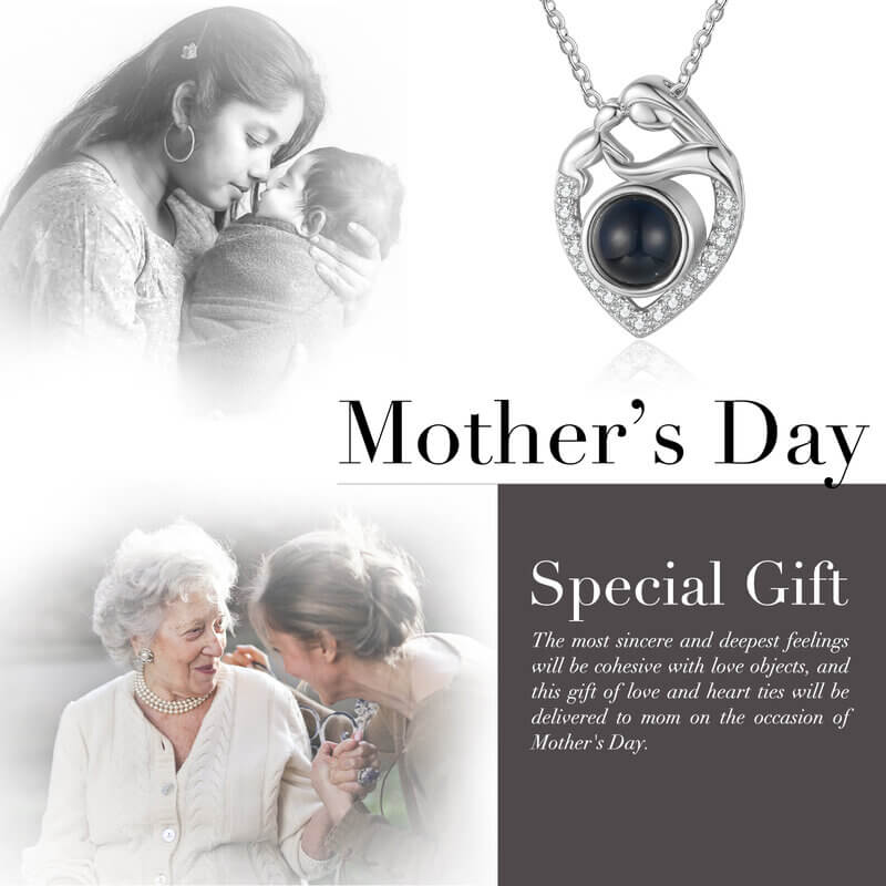 Personalised Mother and Child Heart Photo Projection Mum Necklace