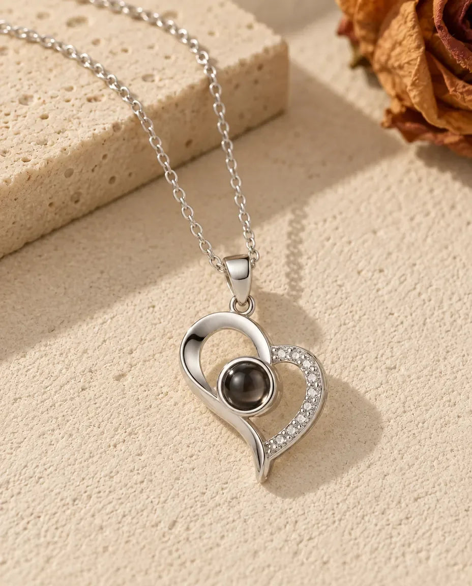 Photo Projection Necklace - front view in silver