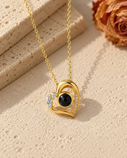 Heart Photo Projection Necklace - in gold finish