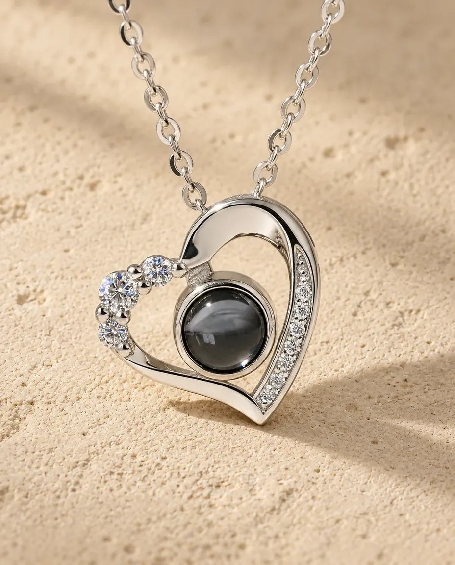 Heart Photo Projection Necklace - close-up of the projection charm