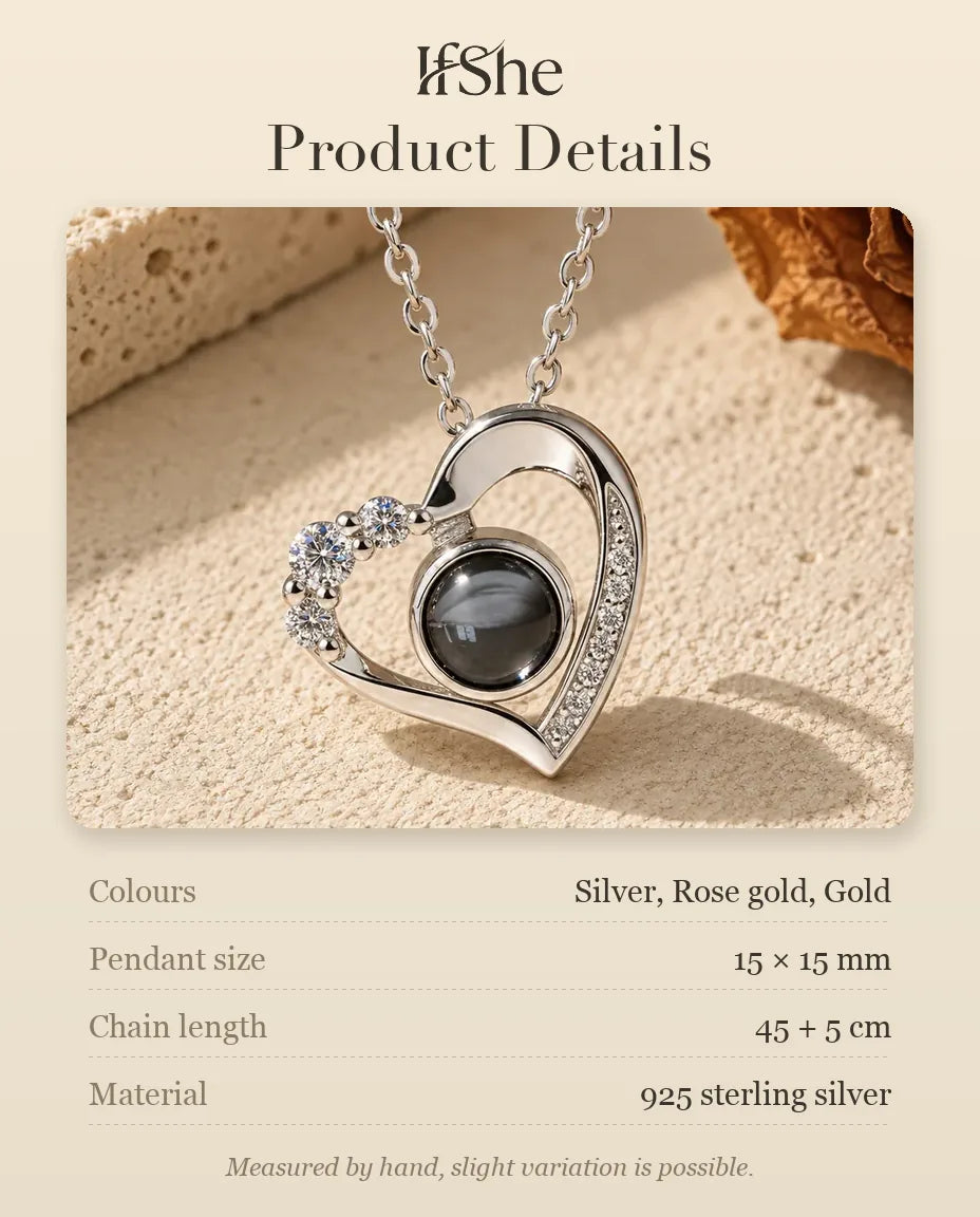Heart Photo Projection Necklace - size and material details