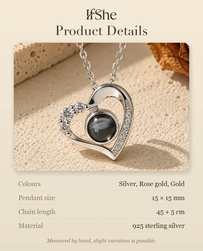 Heart Photo Projection Necklace - size and material details