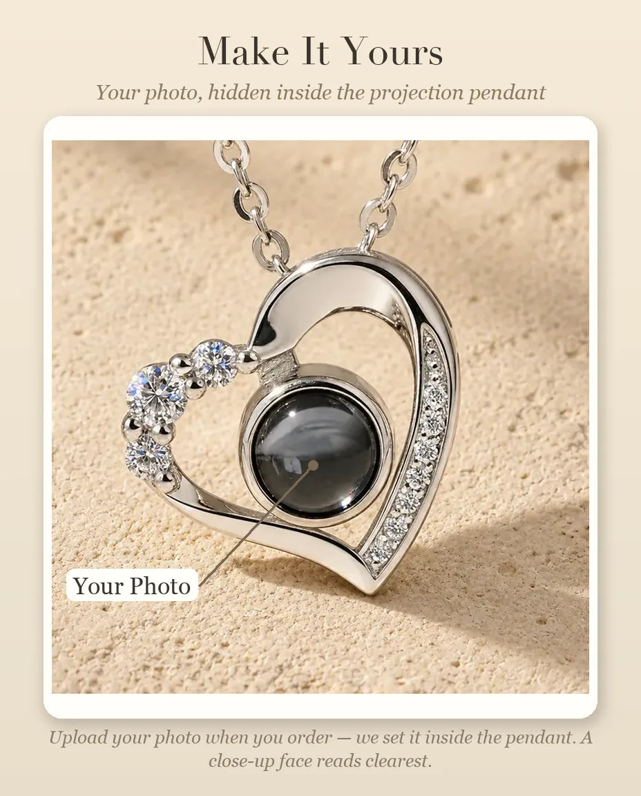 Heart Photo Projection Necklace - personalisation guide: photo upload