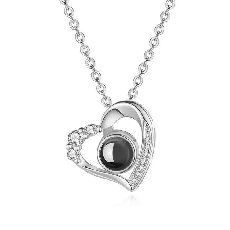 Sterling Silver Photo Projection Necklace Heart Shaped | Memory Necklace with Picture Inside | 3 Colours