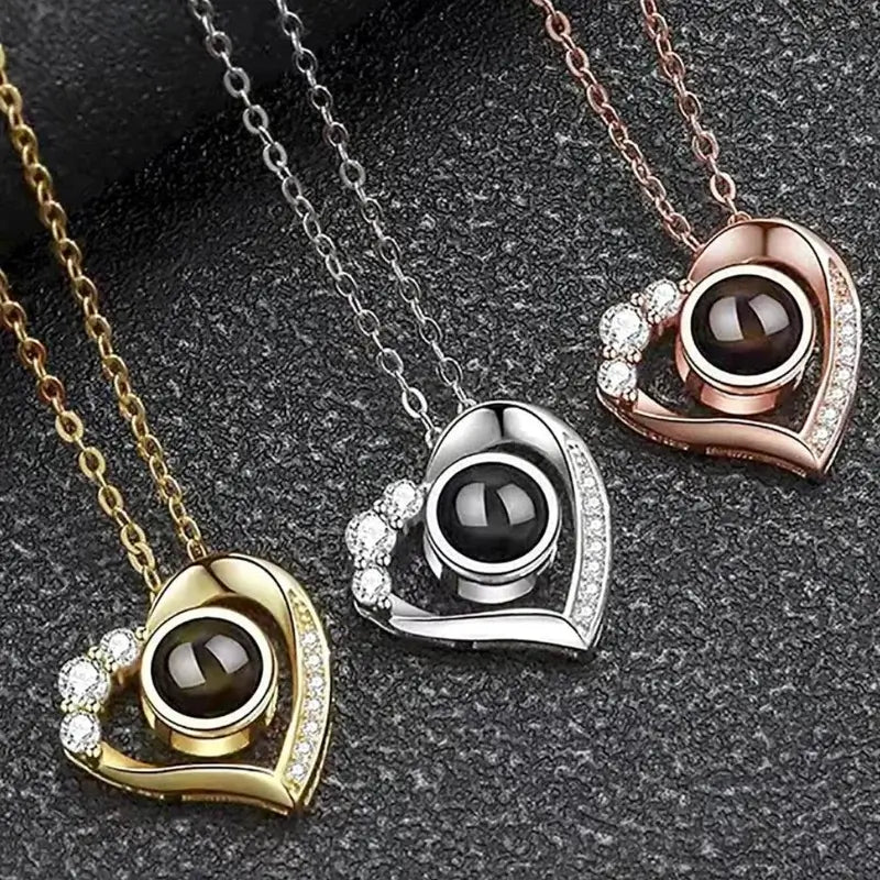 Personalized Heart Projection Necklace with I Love You in 100 Language