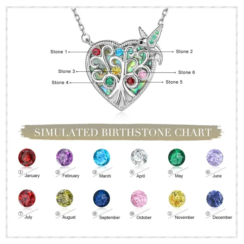 Heart Shaped Family Tree Birthstone Necklace | 3-6 Zircon Birthstones