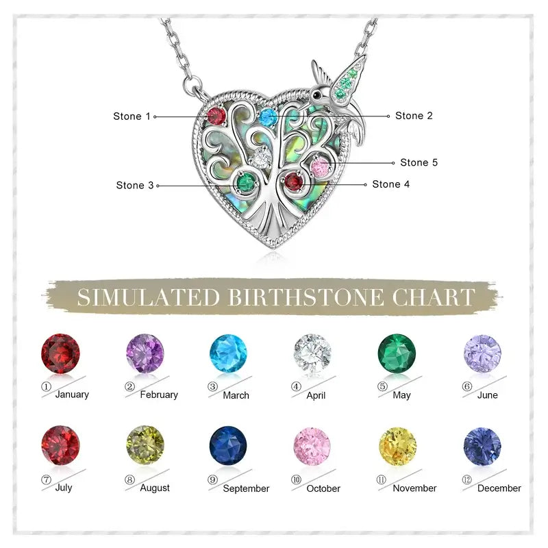 Heart Shaped Family Tree Birthstone Necklace | 3-6 Zircon Birthstones