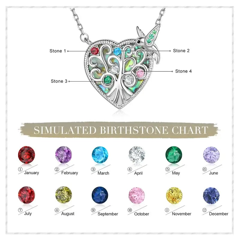 Heart Shaped Family Tree Birthstone Necklace | 3-6 Zircon Birthstones